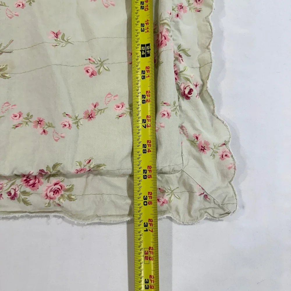 Simply Shabby Chic Rose Floral Quilted Cotton Pillow Sham Scalloped Sage 23x28